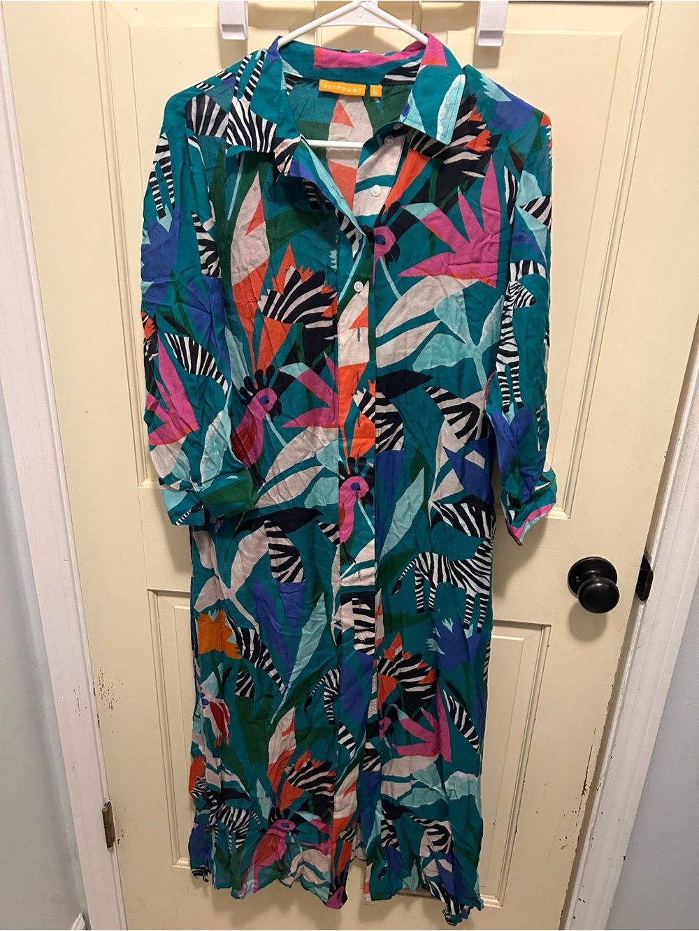 Oliphant shirt dress with tropical pattern size L